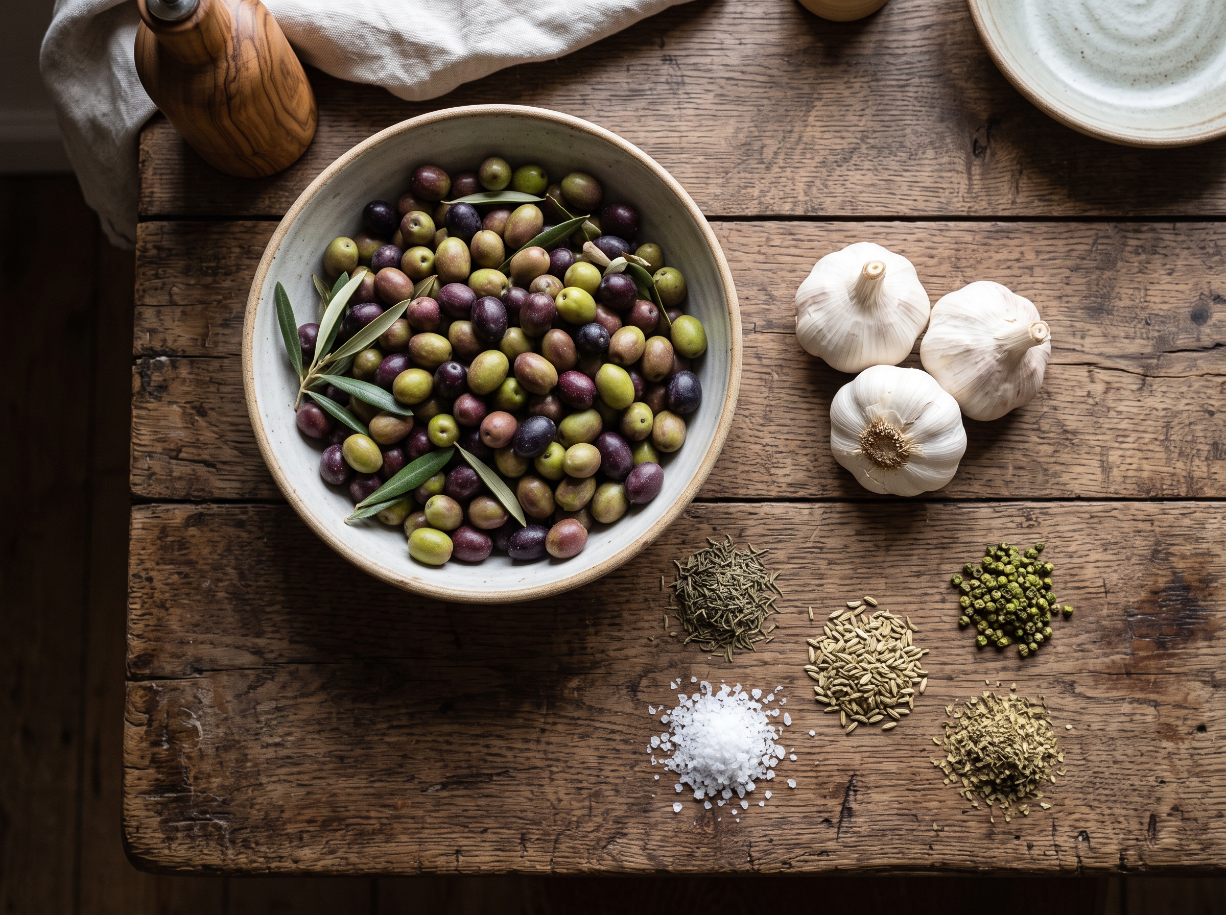 Ingredientes receta aceitunas aliñadas