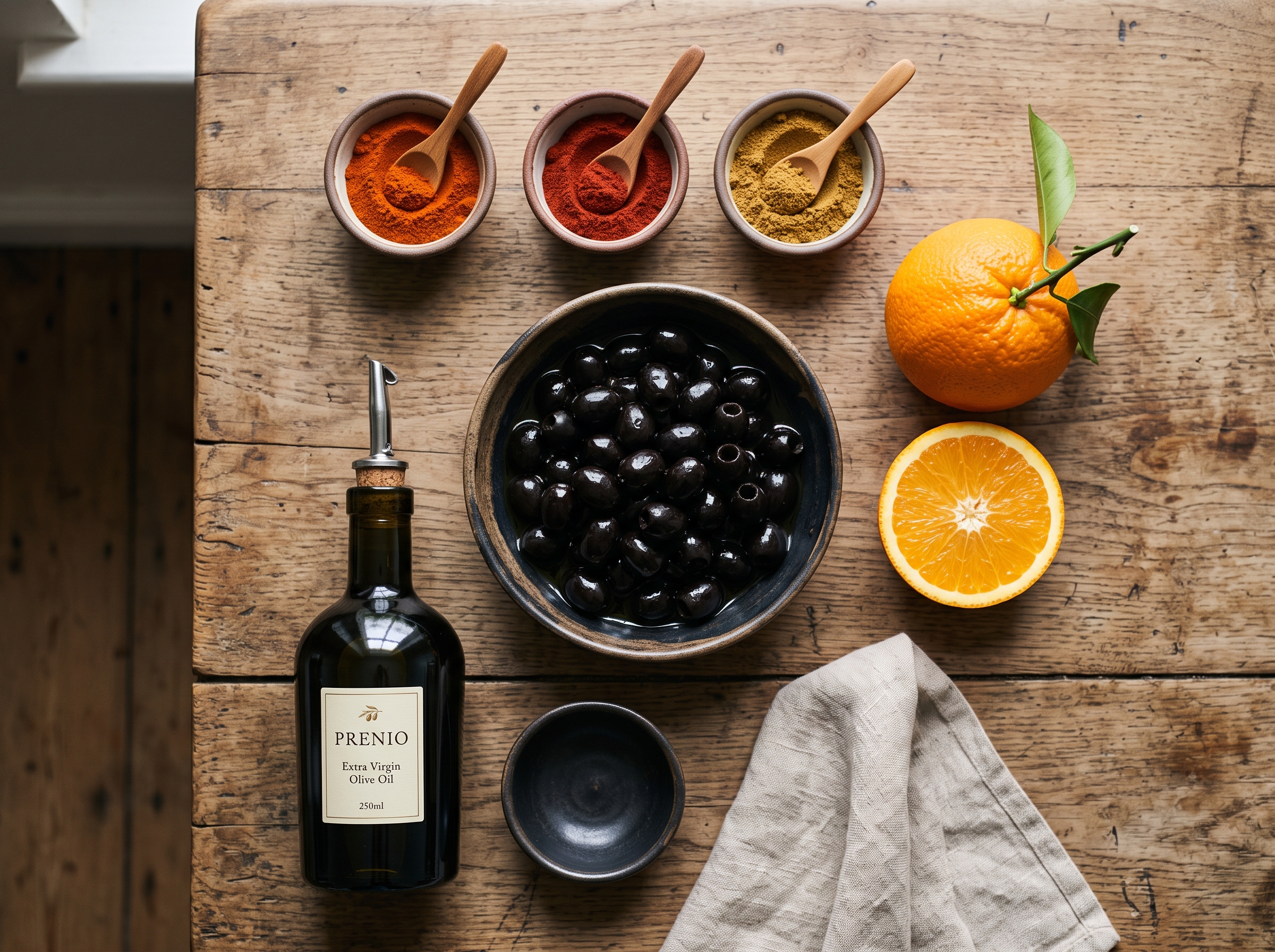 Ingredientes aceitunas negras en aderezo